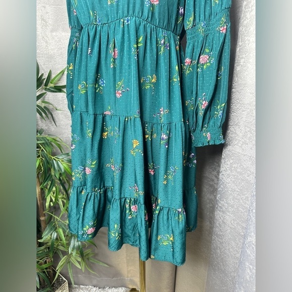 Zara Women’s Green Floral Print Tiered Babydoll Dress Puffed Sleeves Sz XS - Picture 7 of 13